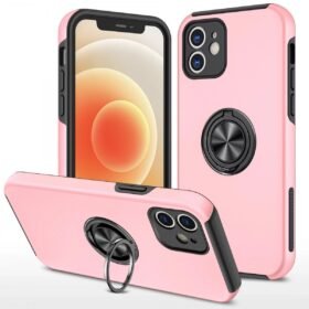 iPhone 12 Kılıf Elit Yüzüklü Kapak - Pembe-(5796)