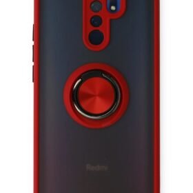 Xiaomi Redmi 9 Kılıf Montreal Yüzüklü Silikon Kapak - Kırmızı-(5796)