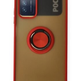 Xiaomi Redmi 9T Kılıf Montreal Yüzüklü Silikon Kapak - Kırmızı-(5796)
