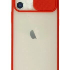 iPhone 12 Kılıf Palm Buzlu Kamera Sürgülü Silikon - Kırmızı-(5796)