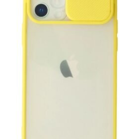 iPhone 12 Kılıf Palm Buzlu Kamera Sürgülü Silikon - Sarı-(5796)