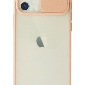 iPhone 12 Kılıf Palm Buzlu Kamera Sürgülü Silikon - Pembe-(5796)