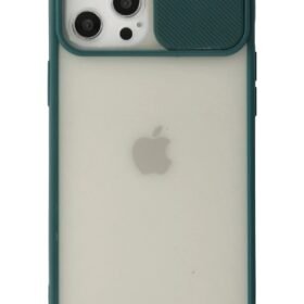 iPhone 12 Pro Max Kılıf Palm Buzlu Kamera Sürgülü Silikon - Yeşil-(5796)