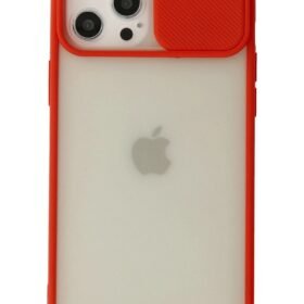 iPhone 12 Pro Max Kılıf Palm Buzlu Kamera Sürgülü Silikon - Kırmızı-(5796)