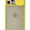 iPhone 12 Pro Max Kılıf Palm Buzlu Kamera Sürgülü Silikon - Sarı-(5796)