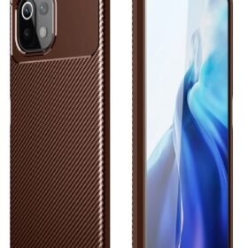 Xiaomi Mİ 11 Lite Kılıf Auto Focus Karbon Kapak - Kahverengi-(5796)