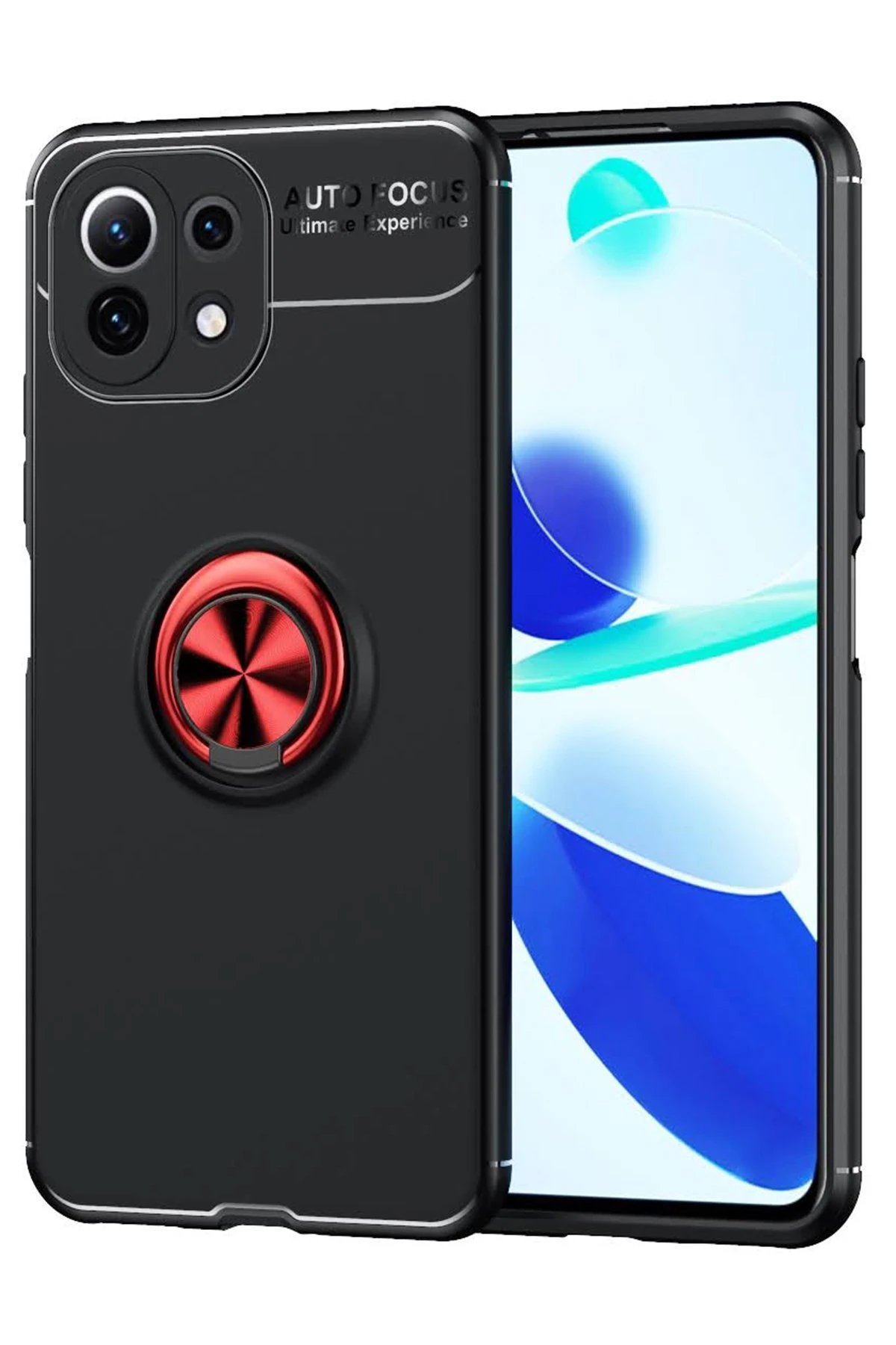 Xiaomi Mİ 11 Lite Kılıf Range Yüzüklü Silikon - Siyah-Kırmızı-(5796)