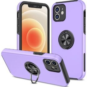 iPhone 12 Kılıf Elit Yüzüklü Kapak - Mor-(5796)