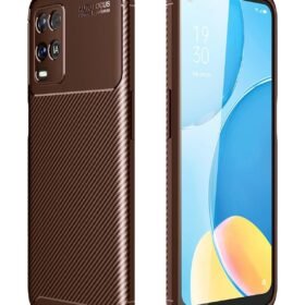 Oppo A54 4G Kılıf Auto Focus Karbon Kapak - Kahverengi-(5796)