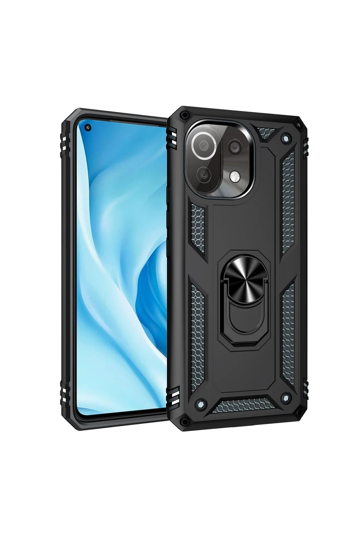 Xiaomi Mİ 11 Lite Kılıf Sofya Yüzüklü Silikon Kapak - Siyah-(5796)