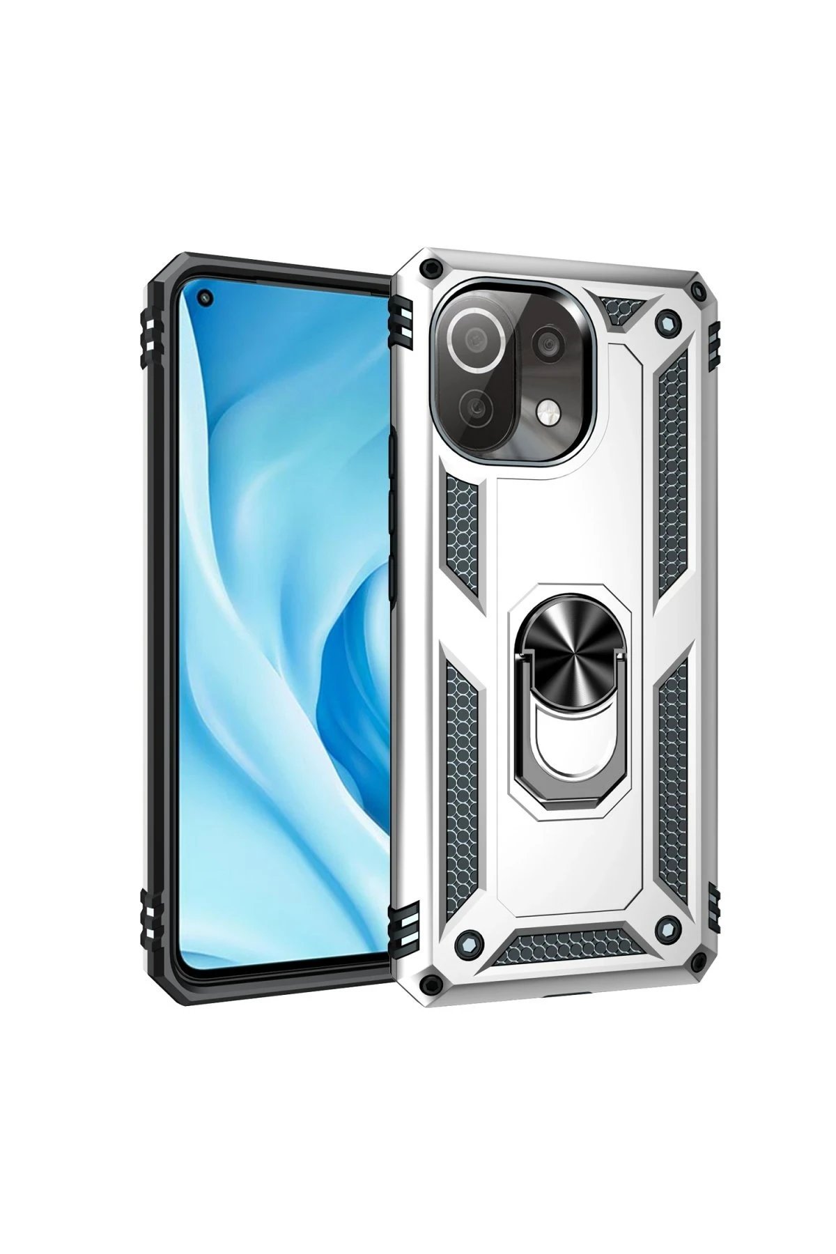 Xiaomi Mİ 11 Lite Kılıf Sofya Yüzüklü Silikon Kapak - Gümüş-(5796)