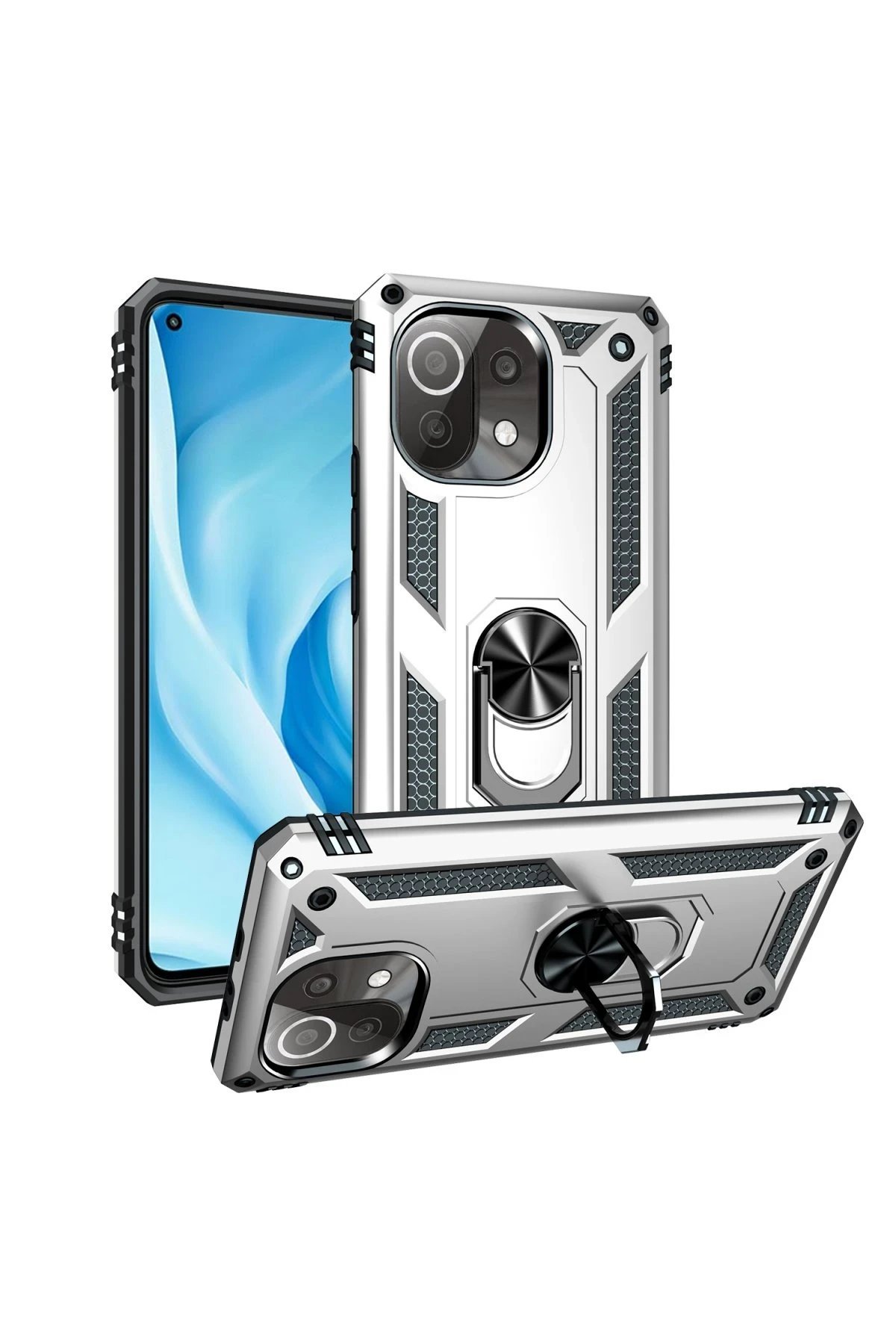 Xiaomi Mİ 11 Lite Kılıf Sofya Yüzüklü Silikon Kapak - Gümüş-(5796) - Görsel 2