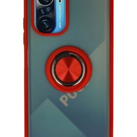 Xiaomi Redmi K40 Kılıf Montreal Yüzüklü Silikon Kapak - Kırmızı-(5796)