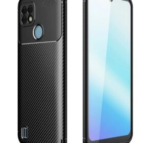 Realme C21 Kılıf Auto Focus Karbon Kapak - Siyah-(5796)