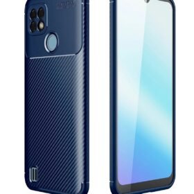 Realme C21 Kılıf Auto Focus Karbon Kapak - Lacivert-(5796)