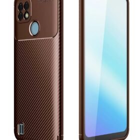 Realme C21 Kılıf Auto Focus Karbon Kapak - Kahverengi-(5796)