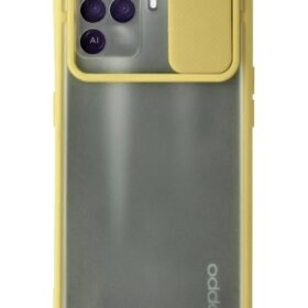 Oppo Reno 5 Lite Kılıf Palm Buzlu Kamera Sürgülü Silikon - Sarı-(5796)