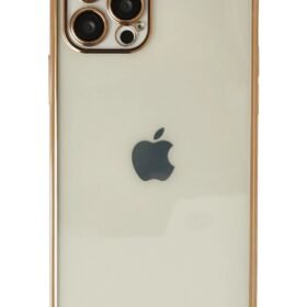 iPhone 12 Pro Kılıf Lensli Silikon - Gold-(5796)