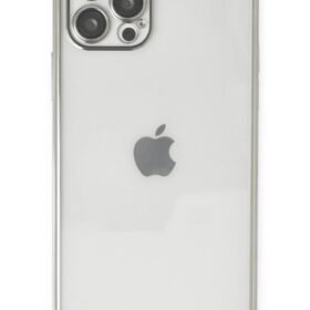 iPhone 12 Pro Max Kılıf Lensli Silikon - Gümüş-(5796)