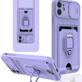 iPhone 11 Kılıf Zuma Kartvizitli Yüzüklü Silikon - Lila-(5796)