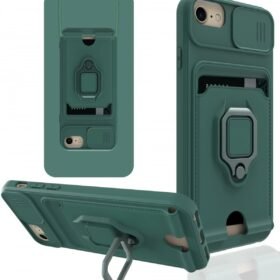 iPhone 7 Kılıf Zuma Kartvizitli Yüzüklü Silikon - Yeşil-(5796)