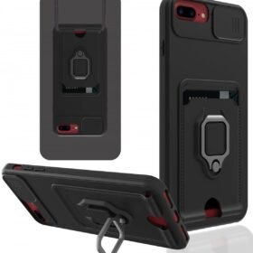 iPhone 7 Plus Kılıf Zuma Kartvizitli Yüzüklü Silikon - Siyah-(5796)