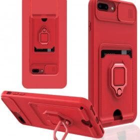 iPhone 7 Plus Kılıf Zuma Kartvizitli Yüzüklü Silikon - Kırmızı-(5796)