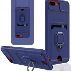iPhone 7 Plus Kılıf Zuma Kartvizitli Yüzüklü Silikon - Lacivert-(5796)