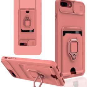iPhone 7 Plus Kılıf Zuma Kartvizitli Yüzüklü Silikon - Pembe-(5796)