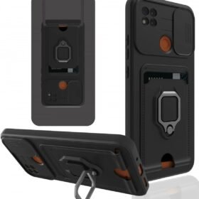 Xiaomi Redmi 9C Kılıf Zuma Kartvizitli Yüzüklü Silikon - Siyah-(5796)