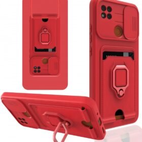 Xiaomi Redmi 9C Kılıf Zuma Kartvizitli Yüzüklü Silikon - Kırmızı-(5796)