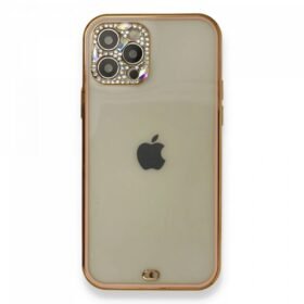 iPhone 12 Pro Kılıf Liva Taşlı Silikon - Pembe-(5796)