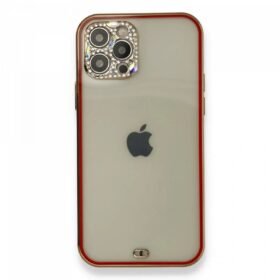 iPhone 12 Pro Kılıf Liva Taşlı Silikon - Kırmızı-(5796)