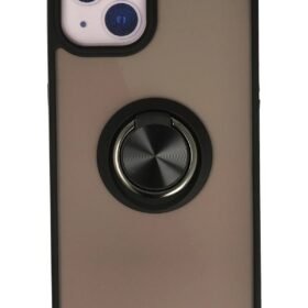 iPhone 13 Kılıf Montreal Yüzüklü Silikon Kapak - Siyah-(5796)