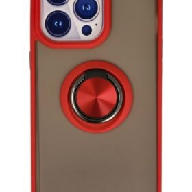 iPhone 13 Pro Kılıf Montreal Yüzüklü Silikon Kapak - Kırmızı-(5796)