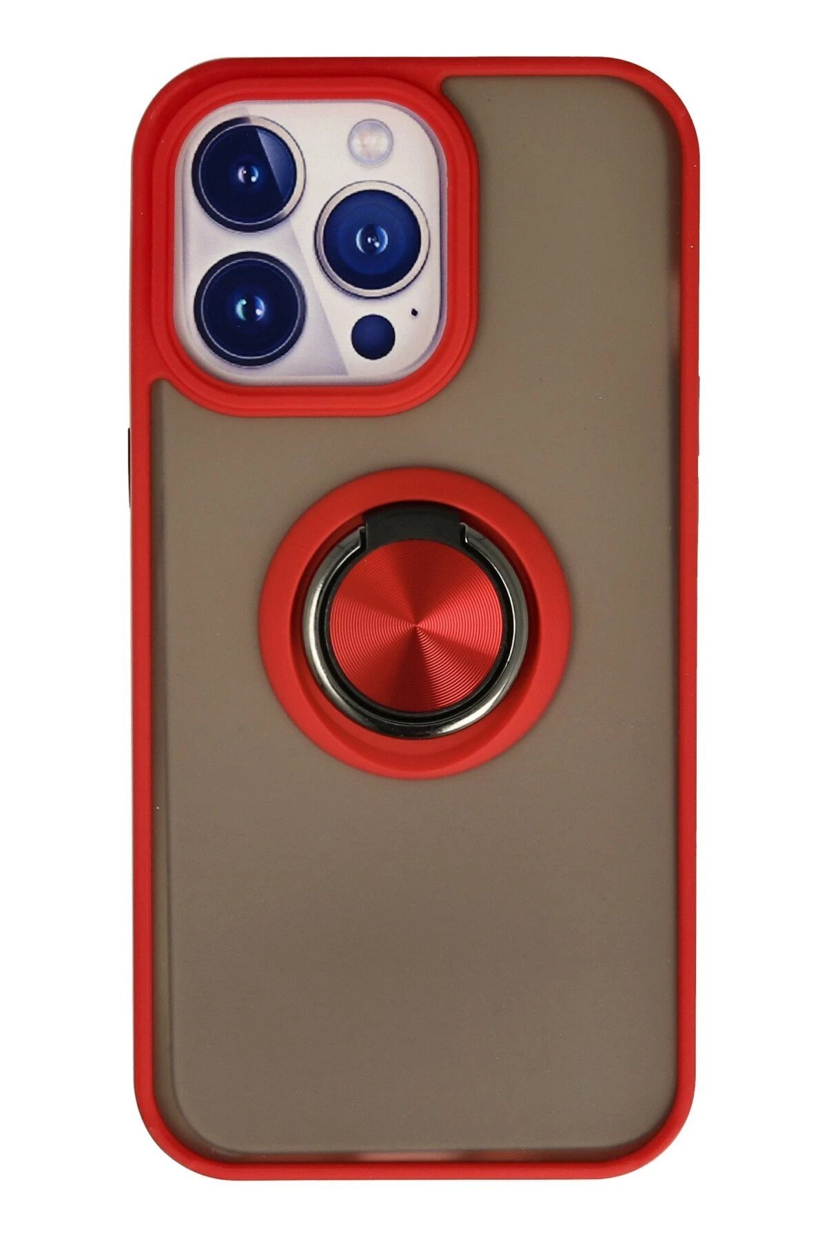 iPhone 13 Pro Kılıf Montreal Yüzüklü Silikon Kapak - Kırmızı-(5796)