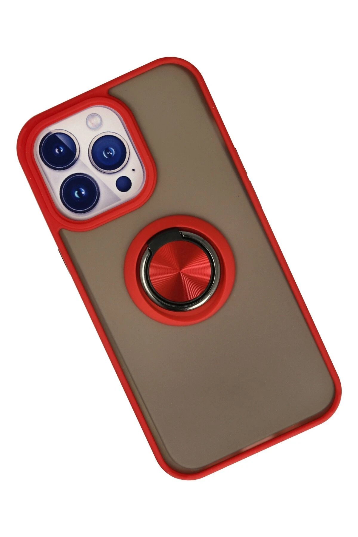 iPhone 13 Pro Kılıf Montreal Yüzüklü Silikon Kapak - Kırmızı-(5796) - Görsel 2