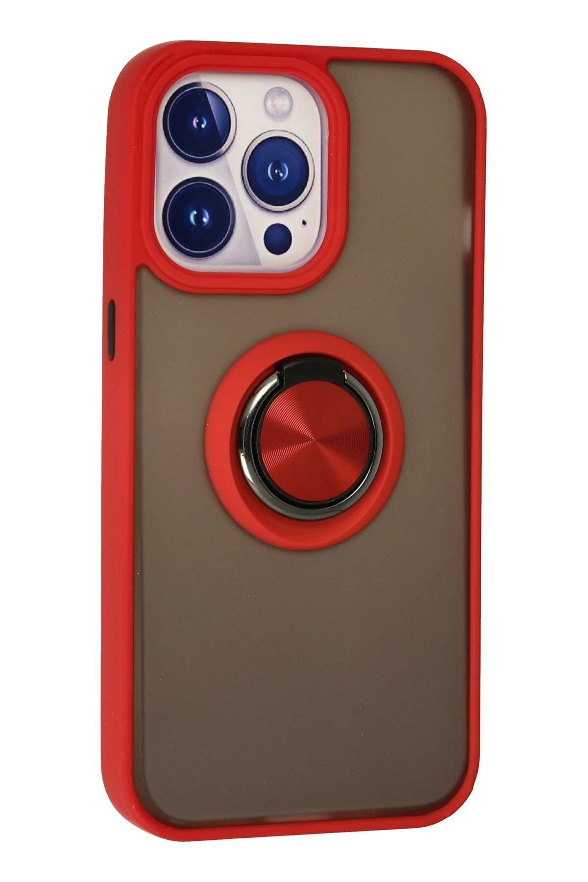 iPhone 13 Pro Kılıf Montreal Yüzüklü Silikon Kapak - Kırmızı-(5796) - Görsel 3