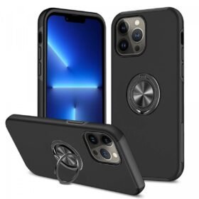 iPhone 13 Pro Kılıf Elit Yüzüklü Kapak - Siyah-(5796)