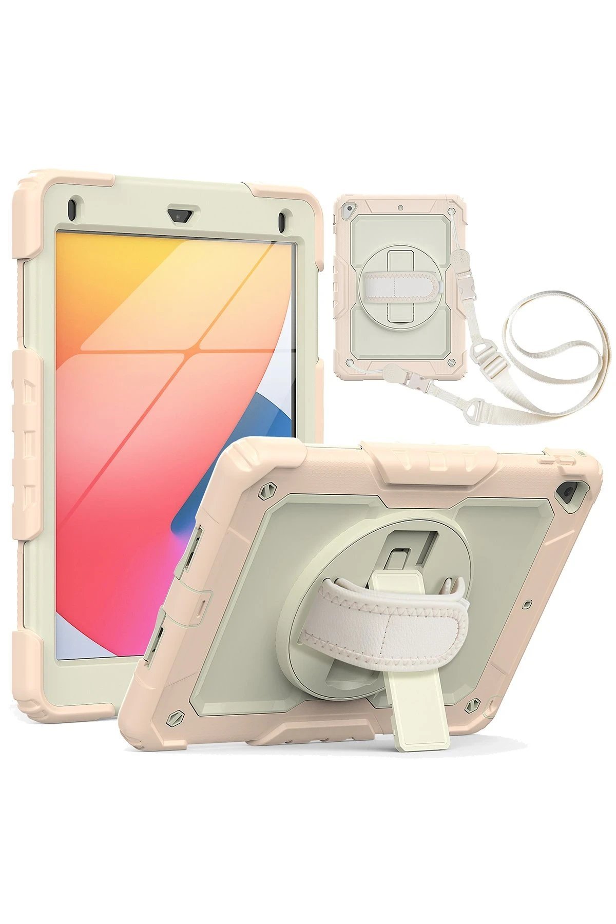 iPad 5 Air 9.7 Kılıf Strap New Tablet Kapak - Pembe-(5796)