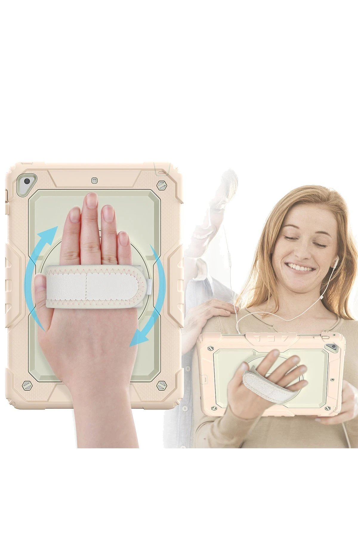 iPad 5 Air 9.7 Kılıf Strap New Tablet Kapak - Pembe-(5796) - Görsel 2
