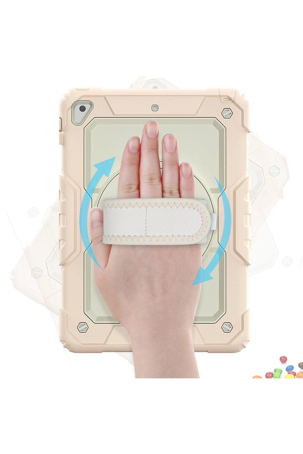 iPad 5 Air 9.7 Kılıf Strap New Tablet Kapak - Pembe-(5796) - Görsel 3