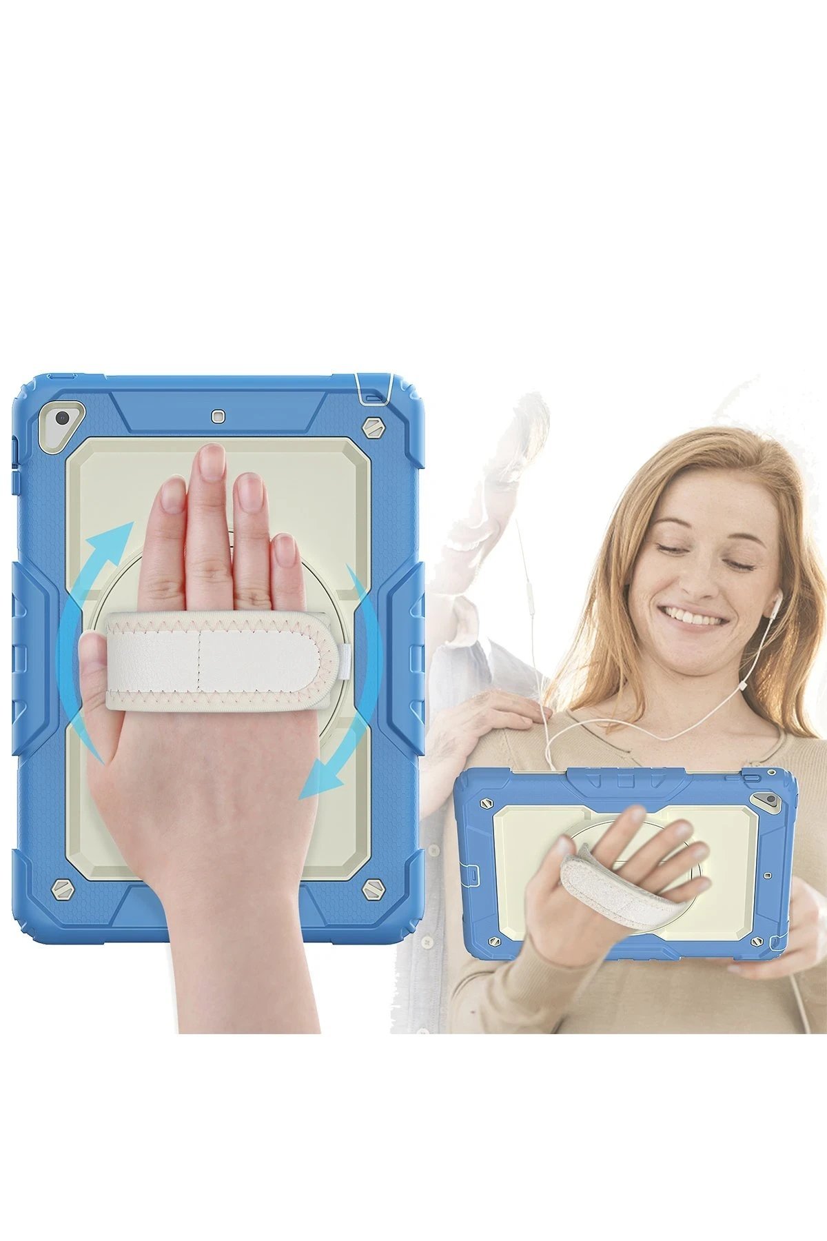 iPad 5 Air 9.7 Kılıf Strap New Tablet Kapak - Mavi-(5796) - Görsel 2