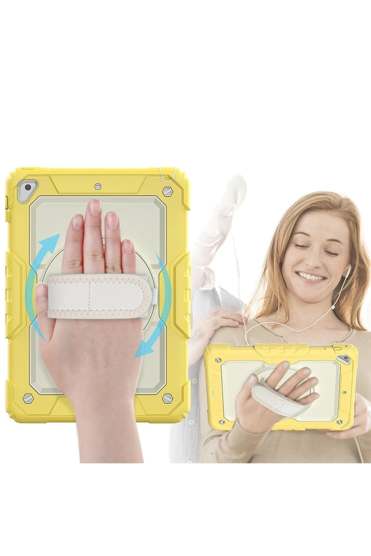 iPad 5 Air 9.7 Kılıf Strap New Tablet Kapak - Sarı-(5796) - Görsel 2