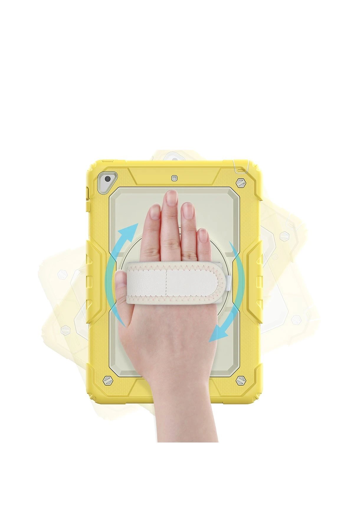 iPad 5 Air 9.7 Kılıf Strap New Tablet Kapak - Sarı-(5796) - Görsel 3