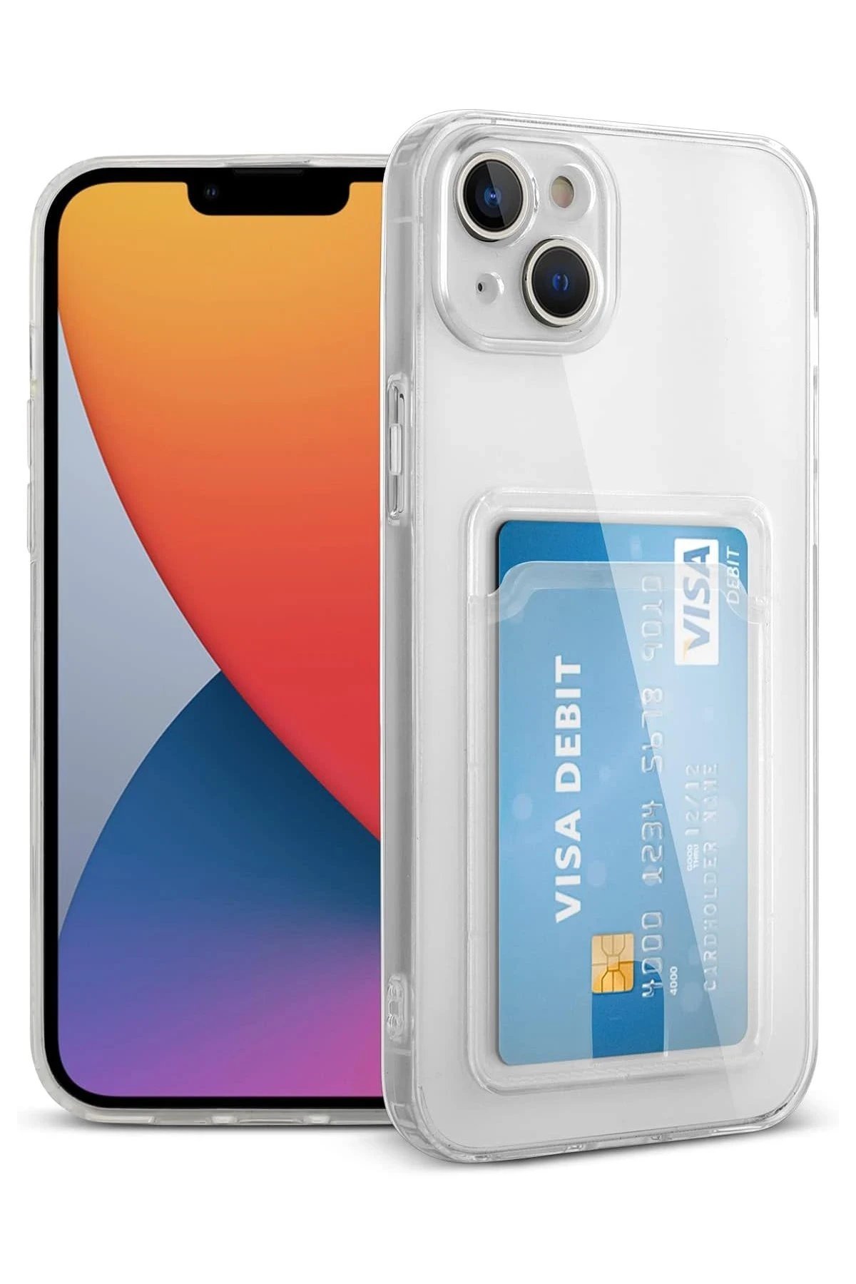 iPhone 13 Kılıf Kart Şeffaf Silikon - Şeffaf-(5796)