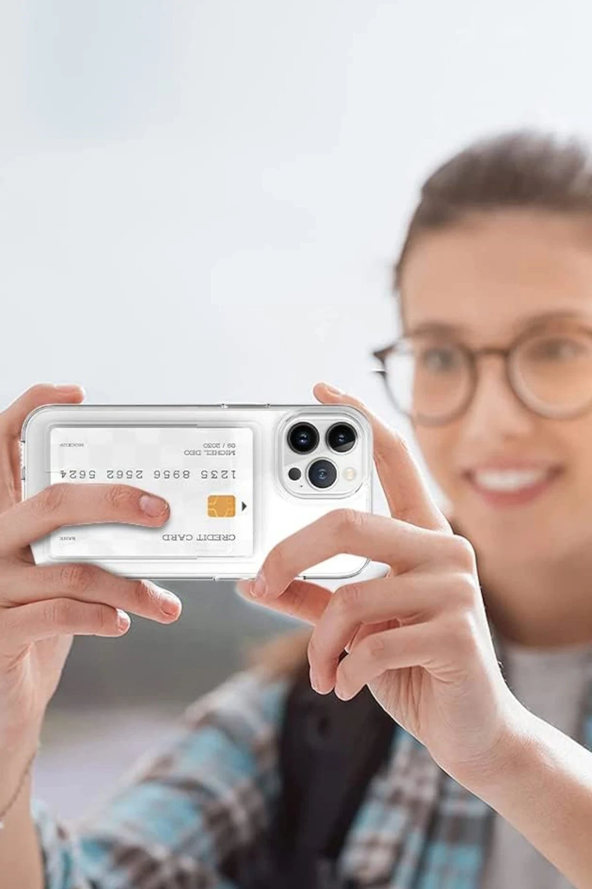 iPhone 13 Kılıf Kart Şeffaf Silikon - Şeffaf-(5796) - Görsel 2