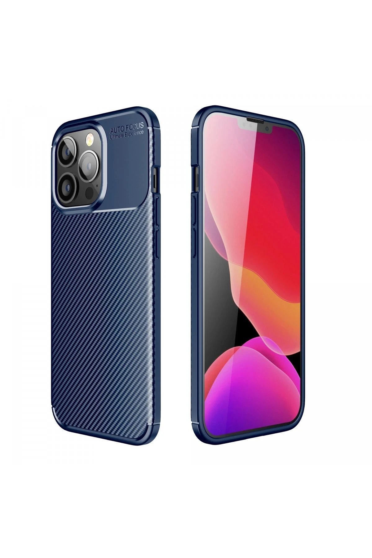 iPhone 13 Pro Max Kılıf Auto Focus Karbon Kapak - Lacivert-(5796)