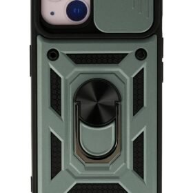 iPhone 13 Kılıf Pars Lens Yüzüklü Silikon - Yeşil-(5796)