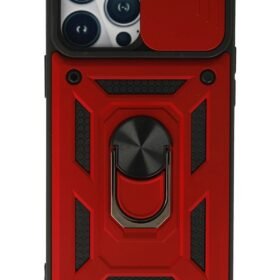 iPhone 13 Pro Kılıf Pars Lens Yüzüklü Silikon - Kırmızı-(5796)
